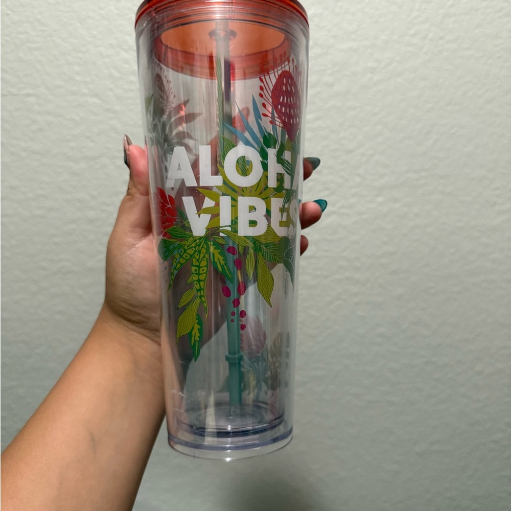 Starbucks Aloha Vibes Tumbler with Red and Green Accents